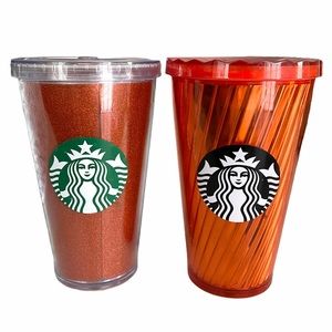 2 Starbucks Orange Grande Plastic Tumblers